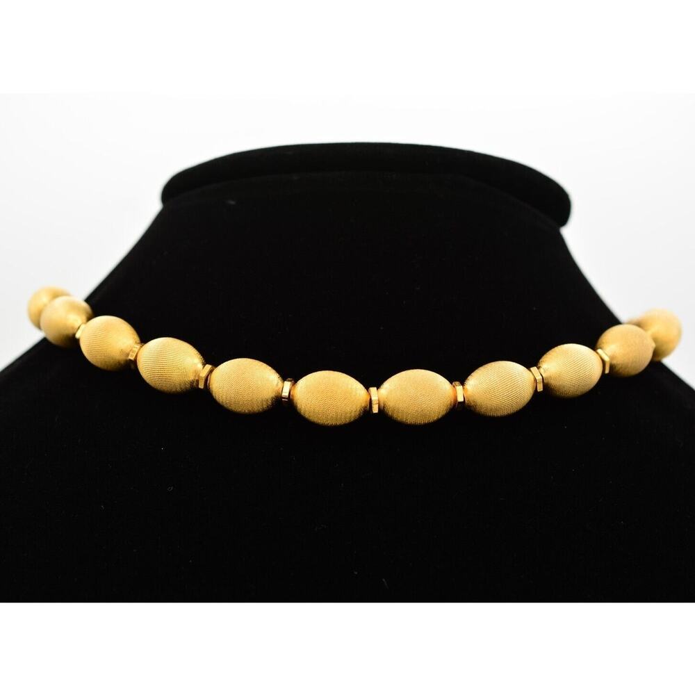 Vintage Choker Necklace Brushed Gold Beaded Chunky Matte Textured 1980s Bin6B
